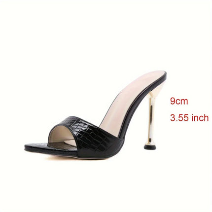 Women’s Crocodile-Texture Pointed-Toe Stiletto Sandals