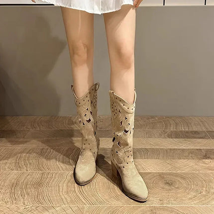 2025 Vintage Hollow Embroidered Knee-High Western Boots