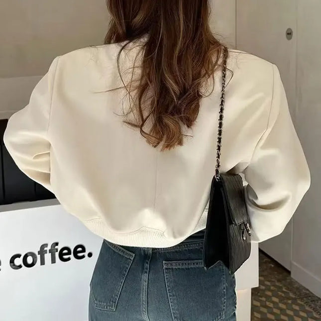 Vintage Zipper-Up Bomber – Elegant Loose Fit Women’s Jacket