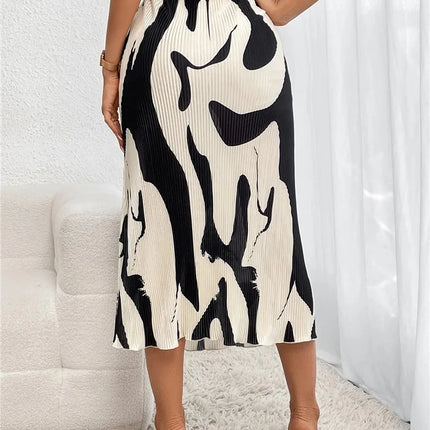 Women’s High-Waist Graphic Print Pleated Midi Skirt