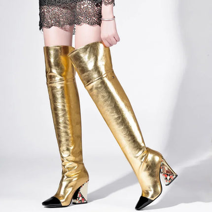 Rhinestone Cowhide Mid-Knee Heeled Boots