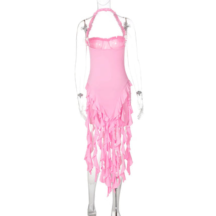Hugcitar Ruffled Halter Backless Mini – Elegant Spring Dress