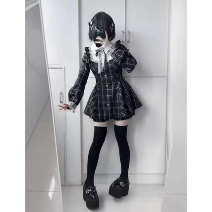 Harajuku Kawaii Bow Plaid Dress – Slim Fit Lolita Style