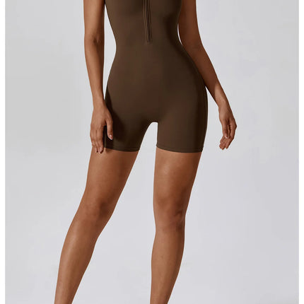Short Sleeve Zipper Yoga Jumpsuit Romper for Women