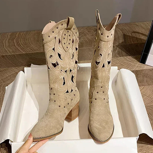 2025 Vintage Hollow Embroidered Knee-High Western Boots