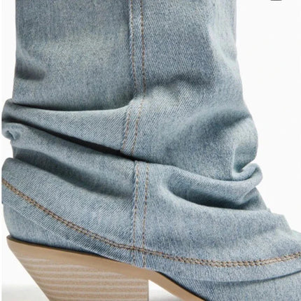Women’s Blue Denim Thigh-High Cowboy Boots