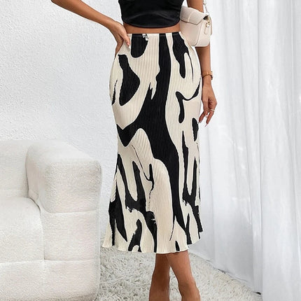 Women’s High-Waist Graphic Print Pleated Midi Skirt