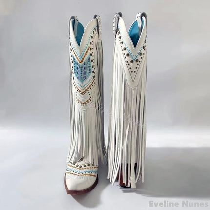 Retro Rhinestone Fringe Cowboy Boots for Women