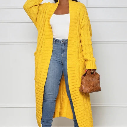 Women’s Yellow Crochet Knit Long Cardigan