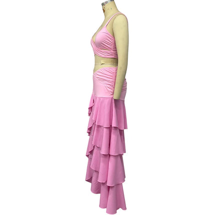 Wefads Elegant 2-Piece Set – Hollow-Out V-Neck Tank & Pleated Skirt