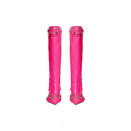 Women’s Pointed Rivet Tassel Knee-High Boots with Side Zip