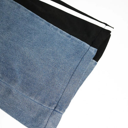 Women’s Patchwork Striped High-Waist Wide-Leg Jeans