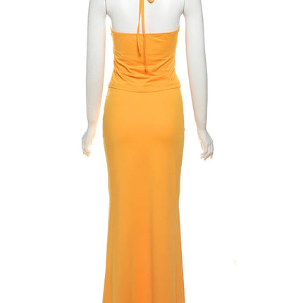 Sisterlinda Bandage Halter Set – Backless Tank & Maxi Skirt Suit