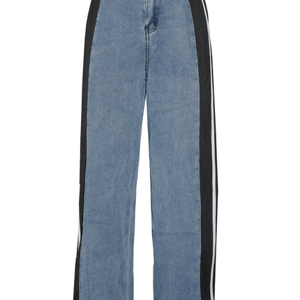 Women’s Patchwork Striped High-Waist Wide-Leg Jeans