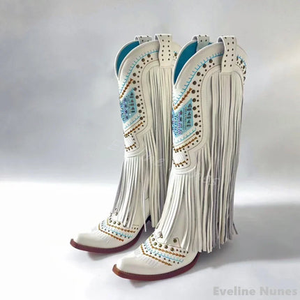 Retro Rhinestone Fringe Cowboy Boots for Women