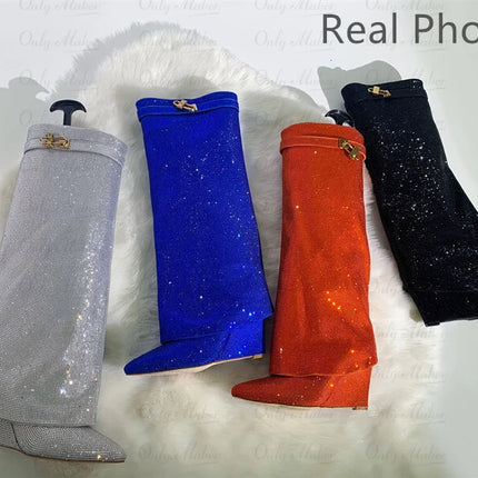 Onlymaker Women’s Rhinestone Knee-High Party Boots