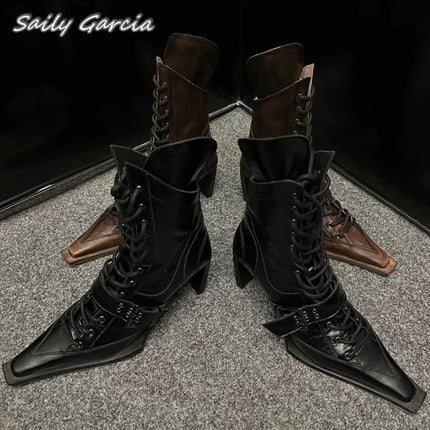 2025 Retro Punk Mid-Heel Platform Cowboy Boots
