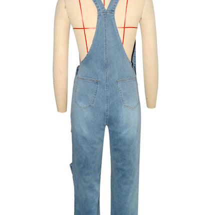 CM.YAYA Women’s Safari Style Wide-Leg Cargo Denim Overalls