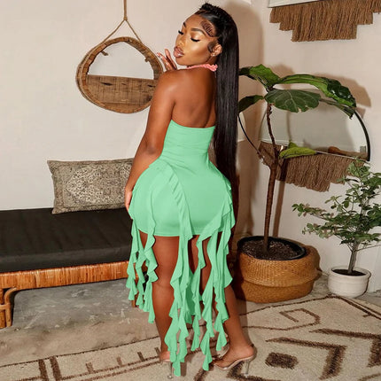 Hugcitar Ruffled Halter Backless Mini – Elegant Spring Dress