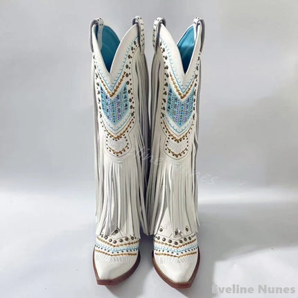 Retro Rhinestone Fringe Cowboy Boots for Women
