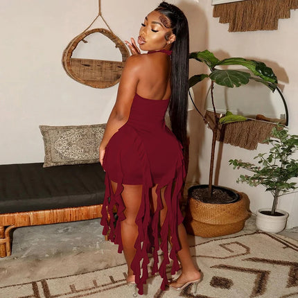 Hugcitar Ruffled Halter Backless Mini – Elegant Spring Dress