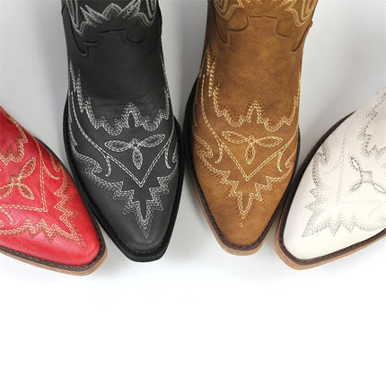 Onlymaker Women’s Red Thigh-High Embroidered Cowboy Boots