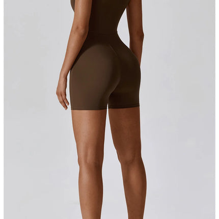 Short Sleeve Zipper Yoga Jumpsuit Romper for Women