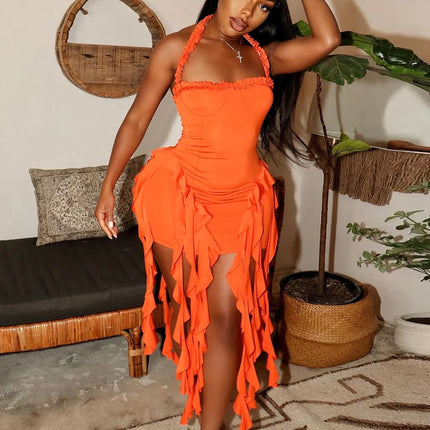 Hugcitar Ruffled Halter Backless Mini – Elegant Spring Dress