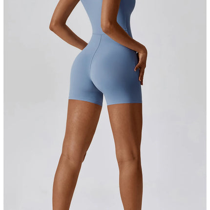 Short Sleeve Zipper Yoga Jumpsuit Romper for Women