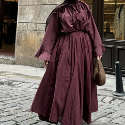 Ruffle Flare Sleeve Set – Lace-Up Shirt & Pleated High-Waist Skirt