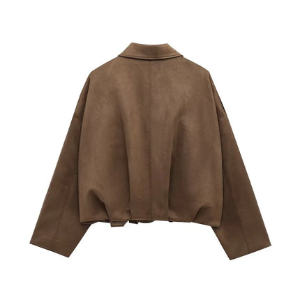 MUJER 2025 Oversized Suede Bomber – Padded Varsity Streetwear Coat