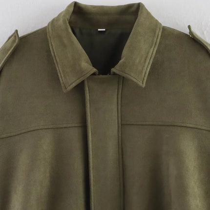 ETJ 2025 TRAF Suede Effect Loose Lapel Bomber Jacket