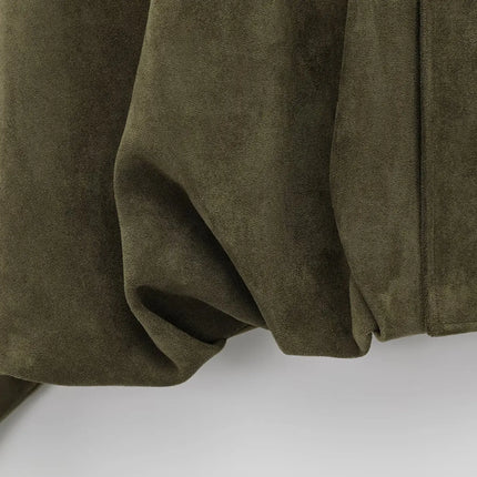 TRAFZA Brown-Green Suede Bomber – Vintage Motorcycle Jacket