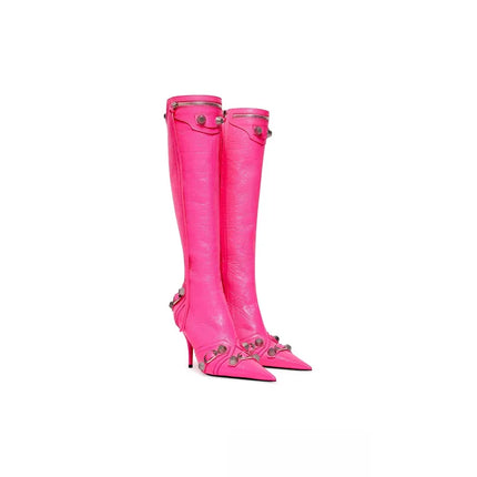 Women’s Pointed Rivet Tassel Knee-High Boots with Side Zip