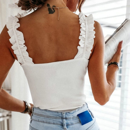 Ruffle Grace – Square Neck Ribbed Knit Tank