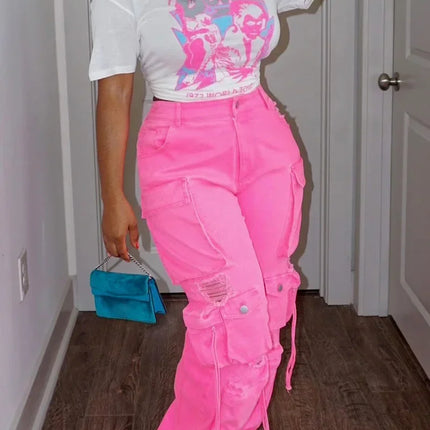 Plus Size Women’s Denim Overalls with Pockets and Button Straps