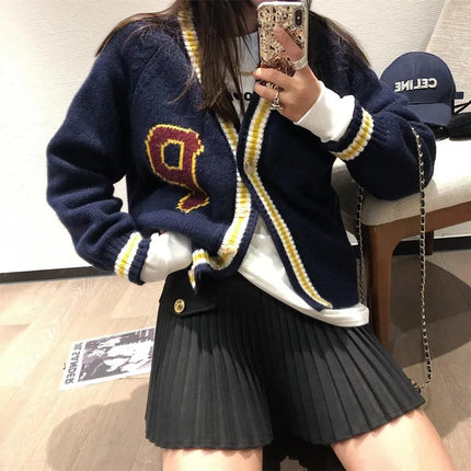 Women’s Varsity Striped Letter Print Cardigan