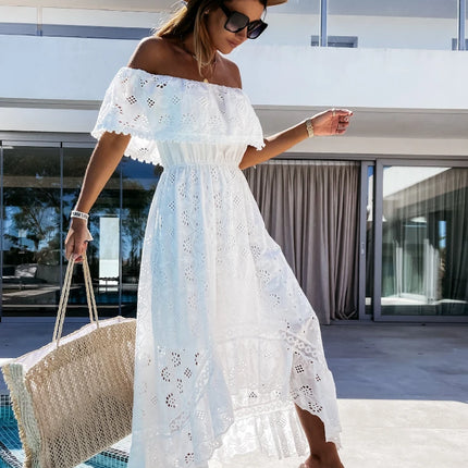 Bohemian Strapless Lace Dress – Off-Shoulder Tassel Summer Maxi
