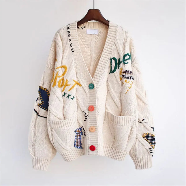 Women’s Embroidered Letter Knit Cardigan