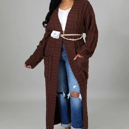 Women’s Yellow Crochet Knit Long Cardigan