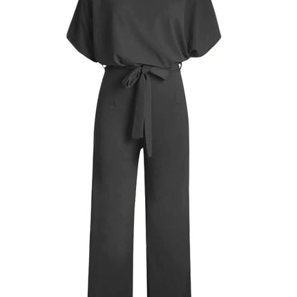 Women’s Elegant Wide-Leg Jumpsuit with Waist Tie