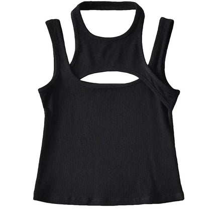 Y2K Hollow-Out Knit Corset Crop – Asymmetrical E-Girl Top