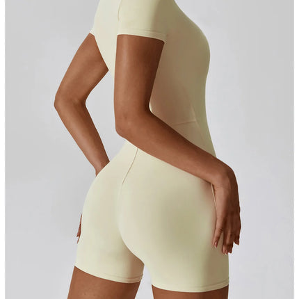 Short Sleeve Zipper Yoga Jumpsuit Romper for Women