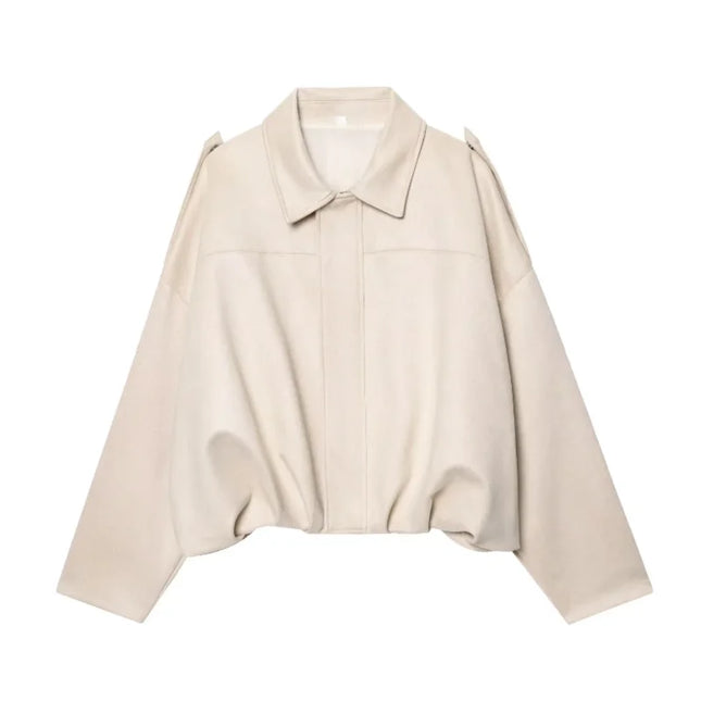MUJER 2025 Oversized Suede Bomber – Padded Varsity Streetwear Coat