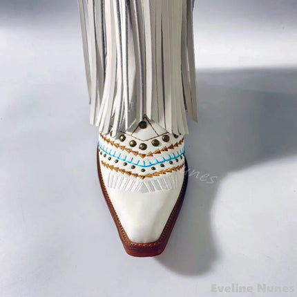 Retro Rhinestone Fringe Cowboy Boots for Women