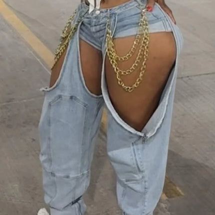Plus Size Party Blue Casual Cut Out Denim Jeans