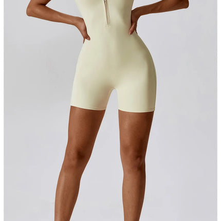 Short Sleeve Zipper Yoga Jumpsuit Romper for Women