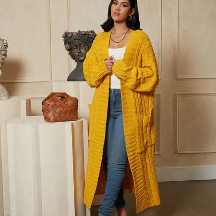 Women’s Yellow Crochet Knit Long Cardigan