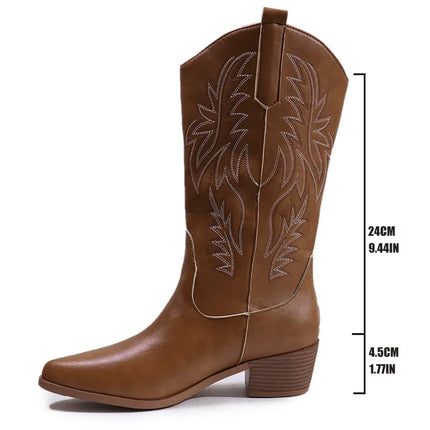2025 Vintage Chunky Heel Western Cowgirl Boots