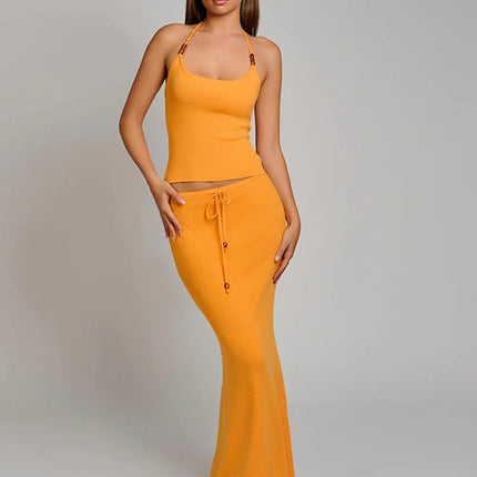 Sisterlinda Bandage Halter Set – Backless Tank & Maxi Skirt Suit